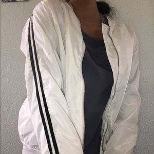 NWOT Rue21 White Bomber Jacket With Black Stripe